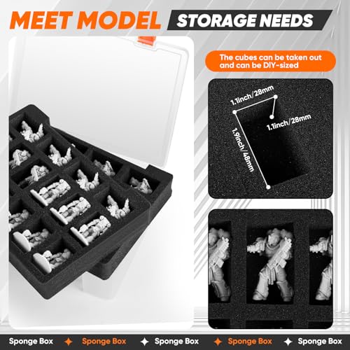 Madcat Miniature Storage Carrying Figure Case - 32 Slot Figurine Minature Carrying Case with 2 Foam Layer for Miniatures Compatible with 40k, DND & More (Transparent) - color: Transparent