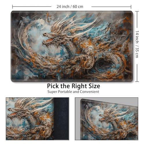 MTG Playmat,Game Play Mat for MTG TCG 24 x 14 inches Cards Game Playmats,Trading Card Game Stitched Play Mats Commander Deck Gaming Desk Mat Card Gameplay Mats,Artdragon - color: Artdragon, size: NO Zone