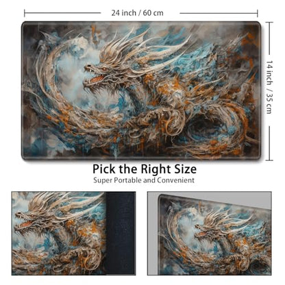 MTG Playmat,Game Play Mat for MTG TCG 24 x 14 inches Cards Game Playmats,Trading Card Game Stitched Play Mats Commander Deck Gaming Desk Mat Card Gameplay Mats,Artdragon - color: Artdragon, size: NO Zone