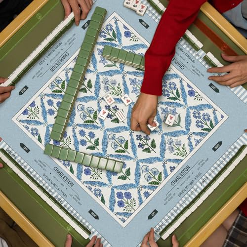 Tegeme Mahjong Mat Blue Flower 22" X 22" Anti Slip Game Table Cover | Noise Reduction for Quiet Play, Chinoiserie Floral Design, Non Slip Backing Secures Mat, For Mah Jong Card Tile Games - size: 22" X 22", style: Blue Flower