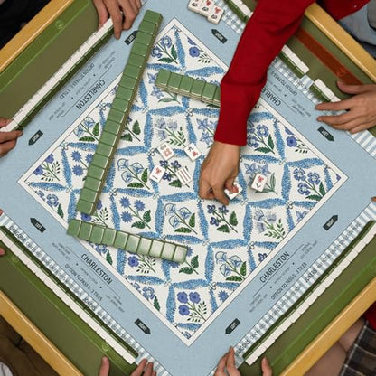 Tegeme Mahjong Mat Blue Flower 22" X 22" Anti Slip Game Table Cover | Noise Reduction for Quiet Play, Chinoiserie Floral Design, Non Slip Backing Secures Mat, For Mah Jong Card Tile Games - size: 22" X 22", style: Blue Flower