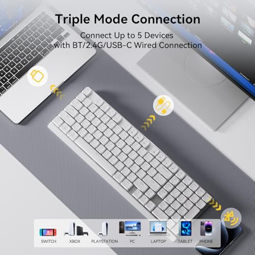 AUSDOM Wireless Mechanical Silent Office Keyboard, Low-Profile Linear Switches, Tri-Mode BT/2.4G/USB-C Computer Keyboard with Number Pad, Hot Swappable Illuminated Performance Keyboard