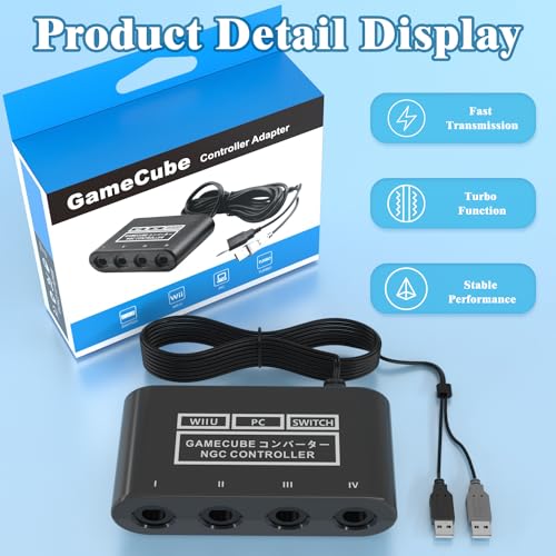 Gamecube Controller Adapter for Nintendo Switch2 Gamecube Adapter, Super Smash Bros Gamecube Adapter for Wii u/Switch/Switch OLED, Controller Adapter for Gamecube with 4 Ports and 1.8M USB Long Cable