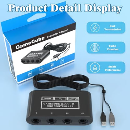 Gamecube Controller Adapter for Nintendo Switch2 Gamecube Adapter, Super Smash Bros Gamecube Adapter for Wii u/Switch/Switch OLED, Controller Adapter for Gamecube with 4 Ports and 1.8M USB Long Cable