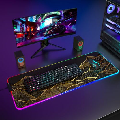 ITNRSIIET RGB Gaming Mouse Pad, Full Desk XL Extended Large Gaming Mousepad, 12 Lighting Modes 30% Thicker Big LED Desk Mat for Gamers, 32 x 12 inches, Sunrise Over Valley - color: Sunrise Over Valley