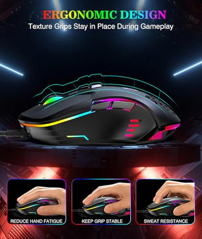 Wired PC Gaming Mouse: High Precision Sensor,RGB Backlit, Adjustable DPI, 7 Buttons Programmable,Ergonomic mice for Office & Gaming on Windows/Mac/Linux/Chrome-Black - color: Black