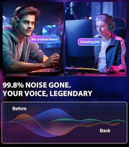 Vakedy Wireless Gaming Headset for PS5, PS4, PC, 2.4GHz Low-Latency & Bluetooth 5.4 Gaming Headphone with Noise Canceling Mic, 50mm Drivers, 50H Battery Wireless Headset for Switch, Mobile, Mac - color: Matte Black
