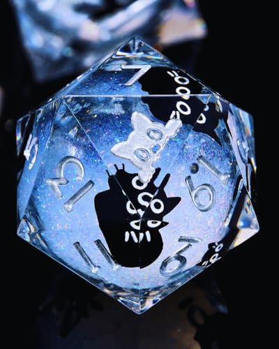 Froggod 싱글 리퀴드 코어 캣 D20 주사위 - DND, RPG, 테이블 탑 게임용 22mm 샤프 엣지 롤 플레잉 주사위 - 20면 레진 D&D 주사위, 캐서드 각인(캣 헤드 화이트) - color: 캣 헤드 화이트