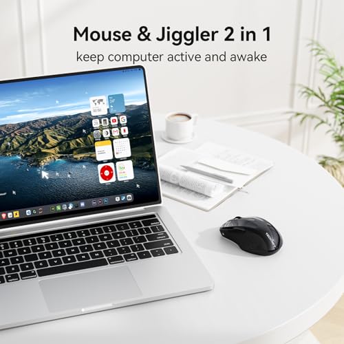 TECKNET Rechargeable Jiggler Wireless Mouse, Dual-Mode Connectivity, Black | Silent USB A & Bluetooth Mouse, 6 Adjustable DPI, 6 Buttons, Ergonomic Design, Long Battery Life, Multi-Device Compatibility - color: Black