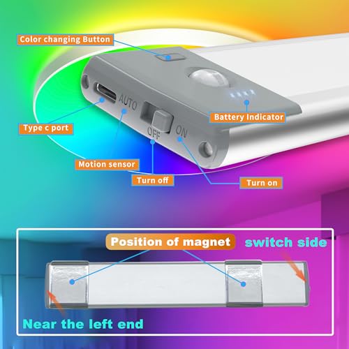 LEPOTEC Wall Lights, 10" Under Cabinet Lighting with Music Sync, 2200mAh Rechargeable Wireless Motion Sensor Gaming Light Bar, TV Backlighting with App Control for Kitchen, Bedroom, Hallways, Closets - size: 2 pack