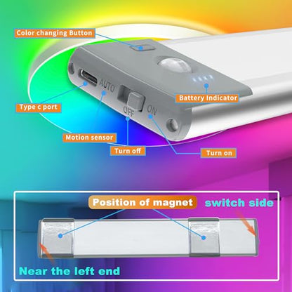 LEPOTEC Wall Lights, 10" Under Cabinet Lighting with Music Sync, 2200mAh Rechargeable Wireless Motion Sensor Gaming Light Bar, TV Backlighting with App Control for Kitchen, Bedroom, Hallways, Closets - size: 2 pack