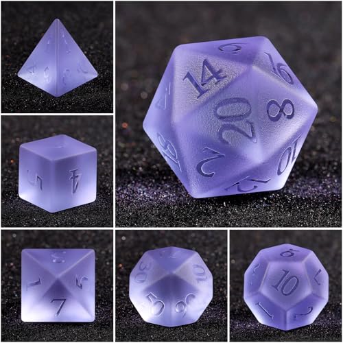Matte Purple 7Pcs Polyhedral Dice Set, K9 Crystal Cat's Eye Multi-Faceted DND Dice for Dungeons and Dragons RPG Tabletop Game (Matte Purple) - color: Matte Purple