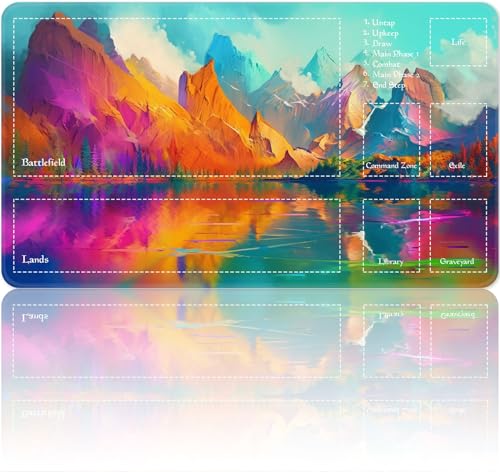 Playmat for MTG Magic Size 24x14 Inch Game Mats Tabletop Magic Play Mats,Premium Smooth Rubber Surface, Mousepad Compatible Qindaiwen for MTG RPG CCG Trading Card Game Play mats, Colorful Massif - color: Colorful Massif, size: playmat with zones