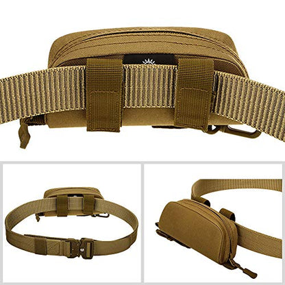 HUNTVP Tactical Eyeglasses Hard Case Molle Zipper Sunglasses Carrying Case Nylon with Clip - color: Coyote Brown