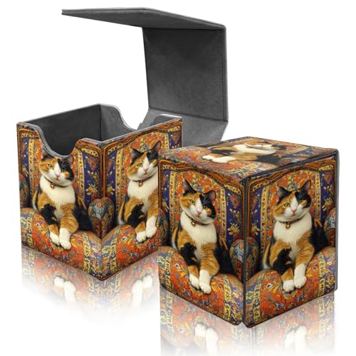 Card Deck Box for MTG Commander,Collectible Trading Storage Box Fits 120+ Single Sleeved Cards Magnetic Case PU Leather for Magic Commander TCG CCG MTG,Cute Cat Sofa - color: Cute Cat Sofa