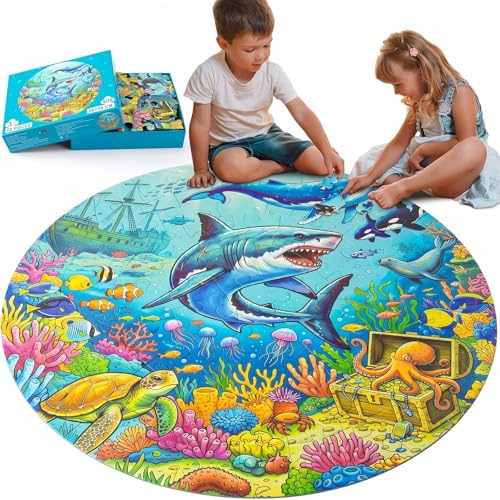 Civaner 70 Pieces Floor Puzzles Round Large Puzzles for Kids Ages 3-5 5-8 Jumbo Jigsaw Puzzle Educational Gifts for Toddlers Girls Boys Baby Shower Holiday Birthday(Ocean) - style: Ocean