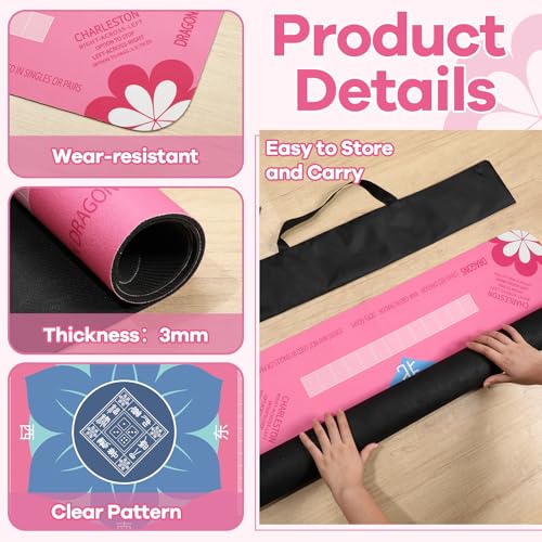 Mahjong Mat 31.5" x 31.5" Mahjong Table Mat with Rules Anti Slip Noise Reduction Pink Flower Gaming Tablecloth for Poker, Card, Board Tile Games Mah Jongg Table Cover with Carrying Bag (Pink) - style: Pink Flower