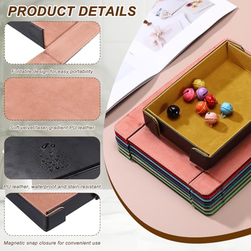 uxcell PU Leather Dice Tray, Rectangle Magnetic Folding Velvet Portable Folding Dice Rolling Tray for Table Games Keys Wallet Watch Coin, Peach Red - color: Peach Red