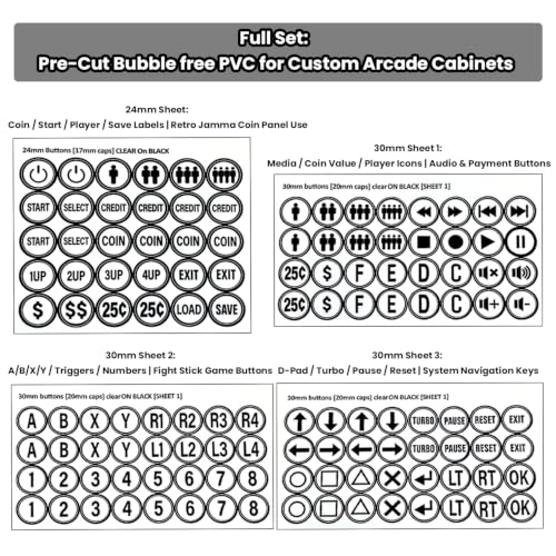 Arcade Game Button Decal Set, 24mm/30mm Die-Cut, for Standard Arcade Button Caps (Style 3) - color: Bw3 Game Button Stickers* 4pcs