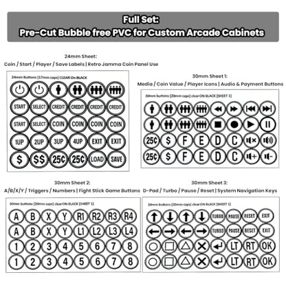 Arcade Game Button Decal Set, 24mm/30mm Die-Cut, for Standard Arcade Button Caps (Style 3) - color: Bw3 Game Button Stickers* 4pcs