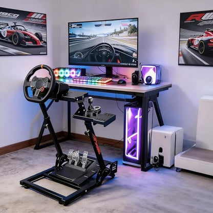 QVWZD Sim Racing Wheel Stand-Pre-assembled & Foldable Steering Frame | Adjustable,Sturdy Construction , Fit For Logitech G920, G923, Thrustmaster T300, T500 and other devices, XBOX, PS and PC