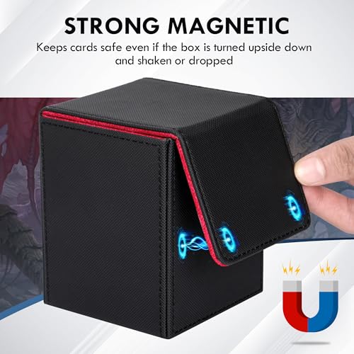 180+ Card Deck Box with 3 Dividers and Game Dice | red, dustproof, waterproof leather holds 180+ sleeved cards 110+ single-sleeved cards, 80+ double-sleeved - color: Red