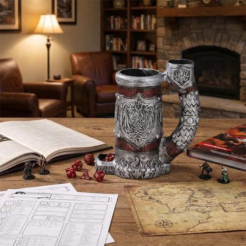 Dice Tower Mug DND Dice Rolling Tower with 7 PCS Dice Set | Dice Tower Suitable for Dungeons And Dragons, Tabletop Games, Available As Drink Holder, RPG Gifts. - color: Burgundy Silver Dragon