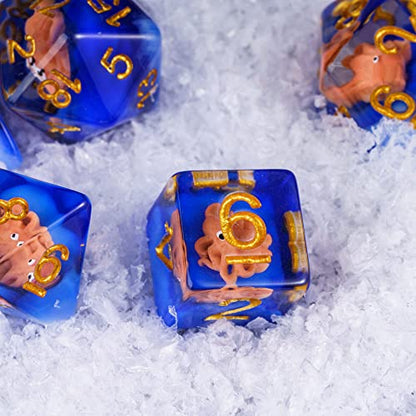 UDIXI Octopus DND Dice Set, Resin Blue D&D Dice for RPG Role Palying Games | Velvet Storage Bag, DM Gift, for Dungeons and Dragons Tabletop Games Board Games - color: Ocean/Octopus
