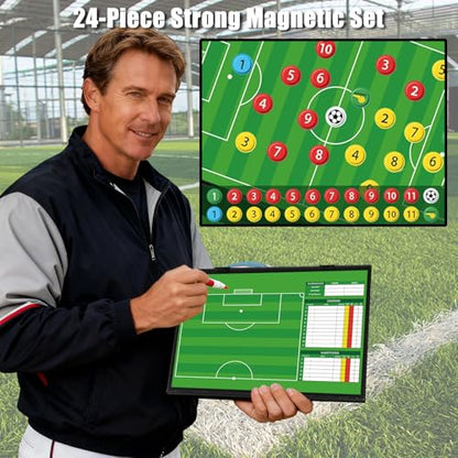 Magnetic Soccer Coaching Board with Carry Bag, Dual-Sided Tactical Dry Erase Board for Coaches - Complete Kit with 24 Magnets, Markers & Fence Clips - Portable Football Strategy Board - style: Soccer