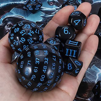 CiaraQ DND Polyhedral Dice Set (15pcs) D4-D100 Game Dice with Dice Bag | Acrylic Role Playing Dice for Dungeons and Dragons MTG Table Games (Black & Blue) - color: Black & Blue