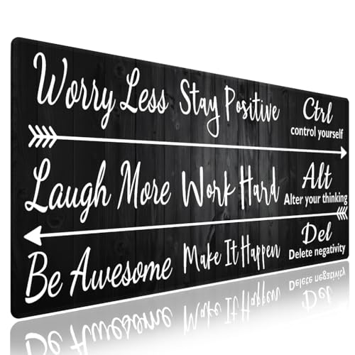 Stay Positive Work Hard Large Mouse Pad, Rustic Black Wood Grain Desk Mat | Inspirational Quote White Arrows, Motivational Design, 31.5" x 11.8", XXL Gaming Stitched Keyboard Mat, Smooth, Anti-Slip - color: Inspirational Black Wood