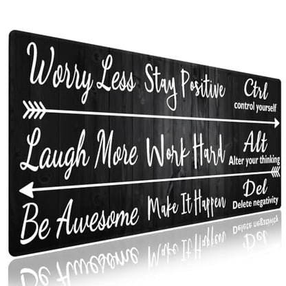 Stay Positive Work Hard Large Mouse Pad, Rustic Black Wood Grain Desk Mat | Inspirational Quote White Arrows, Motivational Design, 31.5" x 11.8", XXL Gaming Stitched Keyboard Mat, Smooth, Anti-Slip - color: Inspirational Black Wood