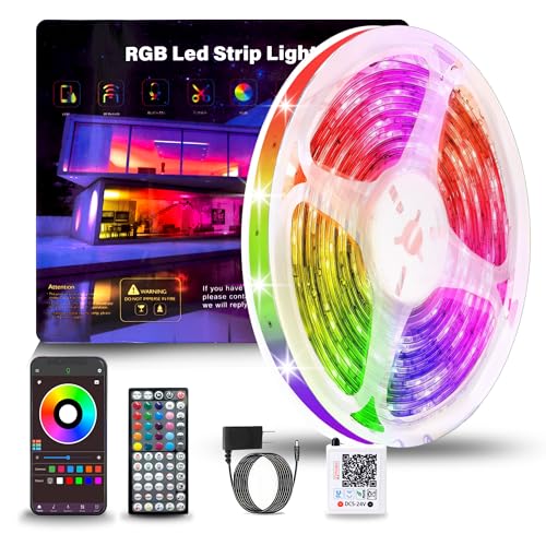 NBBUFF Led Lights for Bedroom 50ft (1 Roll), Color Changing RGB Led Strip Lights with 60 Keys Remote and App Control, Music Sync Led Lights for Room Kitchen Party Home Decor - size: 50 ft