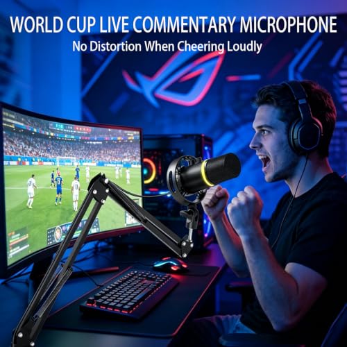 Gaming Microphone Set, USB & XLR Dynamic PC Mic for Streaming & Podcast, Computer RGB Mic Kit with Boom Arm, Mute Button & Headphone Jack, Cardioid Polar Pattern for Vocals, Voice-Over - color: Black