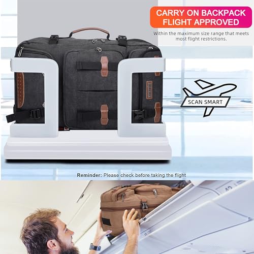 WITZMAN Travel Backpack for Men 40L Large Carry-on Airline Approved | Canvas 3 in 1 Duffle Luggage Bag Fits 16“ Laptop, Shoe Compartment, For Weekend Getaway, Overnight Trip - color: Black