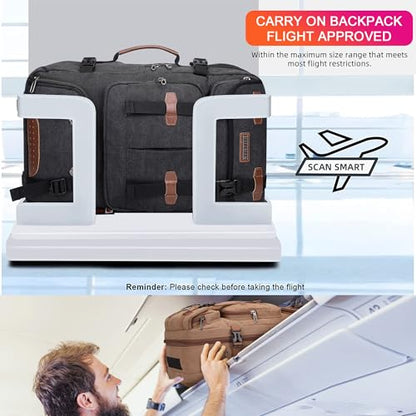 WITZMAN Travel Backpack for Men 40L Large Carry-on Airline Approved | Canvas 3 in 1 Duffle Luggage Bag Fits 16“ Laptop, Shoe Compartment, For Weekend Getaway, Overnight Trip - color: Black