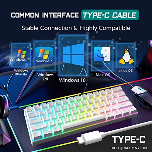 RK ROYAL KLUDGE RK61 Wired 60% Mechanical Gaming Keyboard Programmable QMK/VIA RGB Backlit 61 Keys Ultra-Compact Hot Swappable Brown Switch White - color: White, size: Hot-Swappable Brown Switch