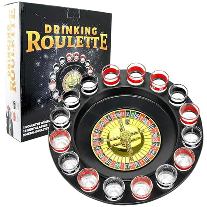 Shot Glass Roulette Drinking Game – 16-Piece Red/Black Set with 2 Metal Balls, Fun Adult Party Game for White Elephant, Game Nights, and Gifts - size: 16PCS Set