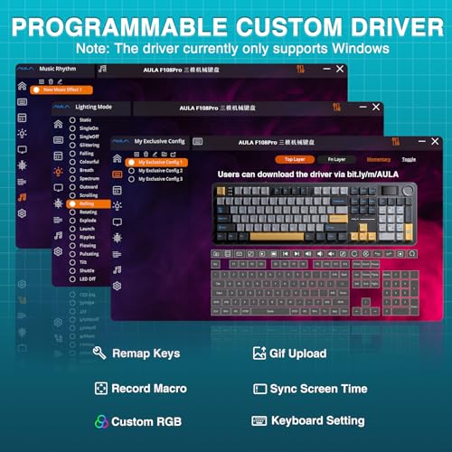 AULA F108 PRO - Wireless Mechanical Keyboard with Screen & Knob,Full Size Keyboard with 8000mAh Battery,Pre-lubed Switches,Side Printed PBT Keycaps,RGB Backlit Hot Swappable Custom Gaming Keyboards - color: Gradient Black