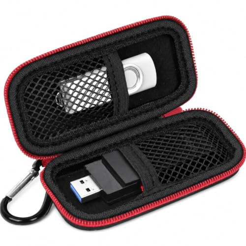 USB Flash Drive Case for SanDisk for Samsung, for SD/SDXC/SDHC Memory Cards | for Buffalo External 1.0TB Portable SSD, Mini Electronic Accessories Organizer, Office/Travel Use, Thumb Drive Bag Only - color: Black/Red Zip
