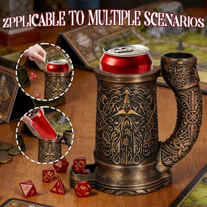 Dice Tower Mug, Dice Rolling Tower, Comes with 7 PCS Dice Set, Suitable for DND Dungeons and Dragons, Tabletop Games, Available As Drink Holder, D&D Gifts, DND Accessories (Dark Gold Mage) - color: Dark Gold Mage