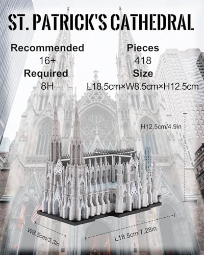 Piececool 3D Metal Puzzles for Adults, St. Patrick's Cathedral Model Kits,New York Cathedral Architecture Building Kits, DIY Hobbies Crafts for Adult Family Time,Home Decor Best Gifts