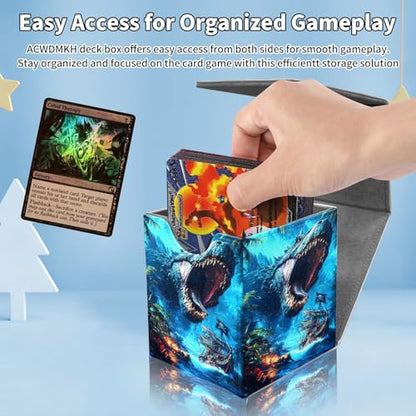 Card Deck Box for MTG Commander,Collectible Trading Storage Box Fits 120+ Single Sleeved Cards Magnetic Case PU Leather for Magic Commander TCG CCG MTG,Blue Dinosaur Ocean - color: Blue Dinosaur Ocean