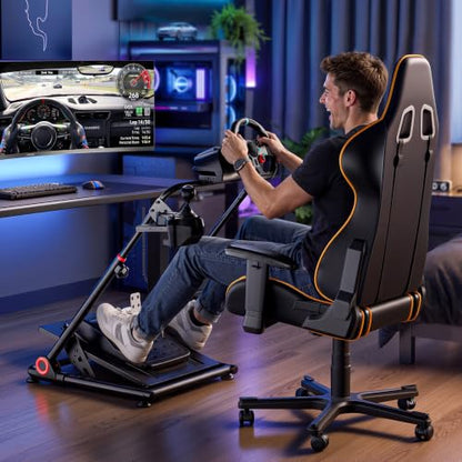 ARES WING Foldable Sim Racing Wheel Stand, Shifter Mount Simulator Cockpit | Fit Logitech G25 G27 G29 G920 G923 Thrustmaster T300 T500 T248,No Wheel/Pedals/Shifter,Black