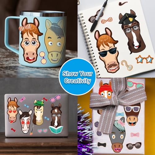 Aowplc 48 Pcs Make A Horse Sticker Sheets Mix and Match for Kids Horse Party Favors Supplies Birthday Gifts Activity Crafts - style: Horses