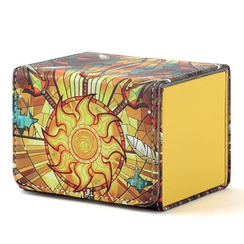 Deck Box for MTG Cards, Trading Commander Deck Case Holds 120+ Sleeved Cards, PU Leather Magnetic Collectible Card Storage Box Fits for TCG Magic Card (Yellow) - color: A-Yellow