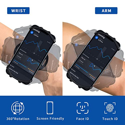 Wristband Running Phone Holder for iPhone 16/15/14/13/12/11/ Pro/X/8 Plus/8/7, 360°Rotatable with Key Holder, Sports Wristband for Samsung Galaxy and All 4''-6.5''Phones (Non-Removable-S)