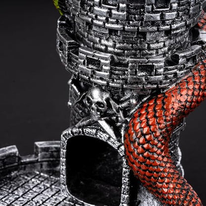 Castle DND Dice Tower Grey D&D Dice Rolling Tower for RPG Board Game | Snake Design, Resin, Dice Roller with Tray, Dungeons and Dragon DM Gift, DND Accessories, for Role Playing Game Tabletop Game - color: Silver