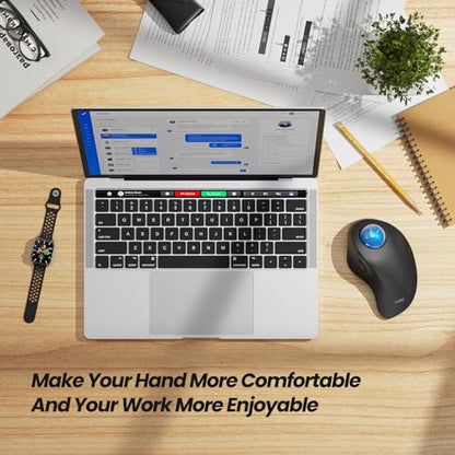 Nulea M505A Wireless Trackball Mouse Ergonomic 44mm Index Finger Control | Rechargeable rollerball mouse with 5 DPI levels,Bluetooth connection,smooth tracking,compatible with PC Mac Windows-Blue - color: B-Blue