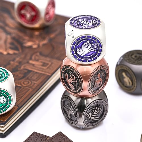 7-in-1 금속 DND 주사위 스피너 큐브, 테이블 탑 RPG용 3D 릴리프, 던전 마스터 및 플레이어를 위한 선물 상자 (구리) - color: 구리